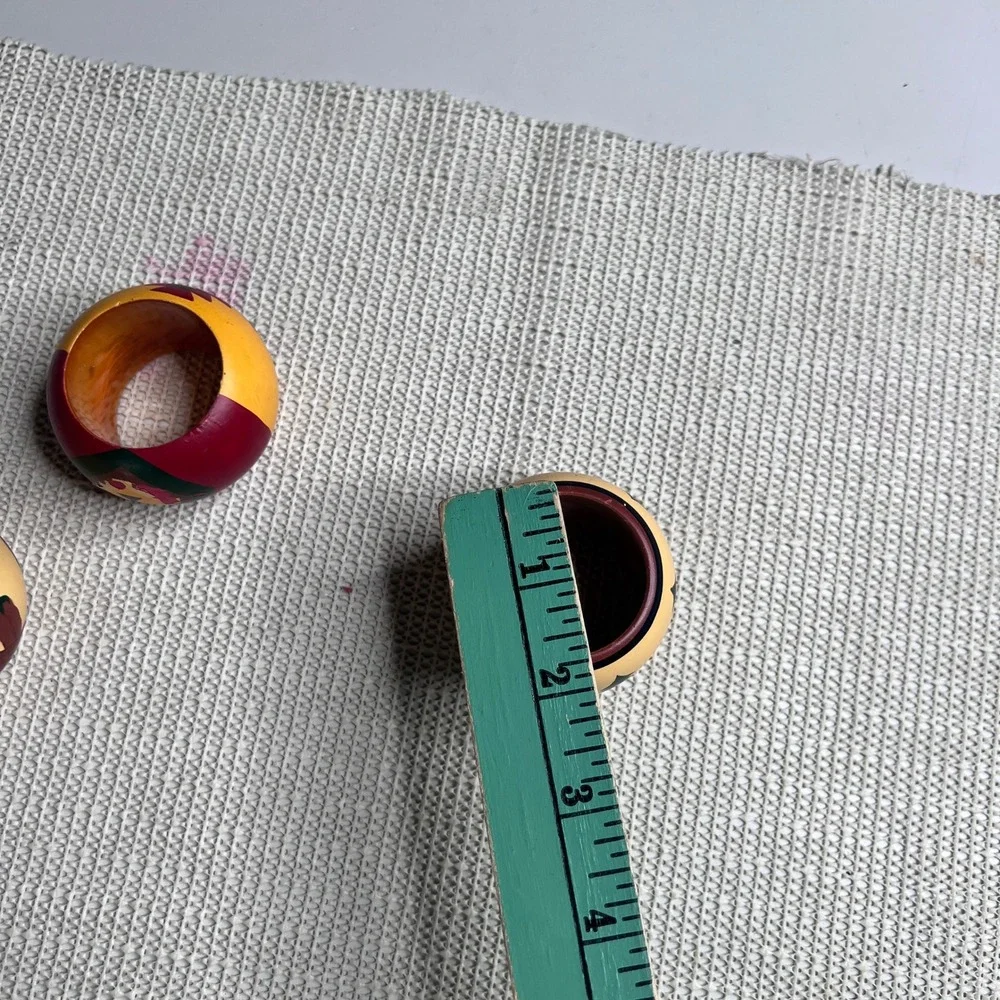 Vintage Hand Painted Wood Napkin Rings Set 3 Southwest Moose Chili Pepper India‎